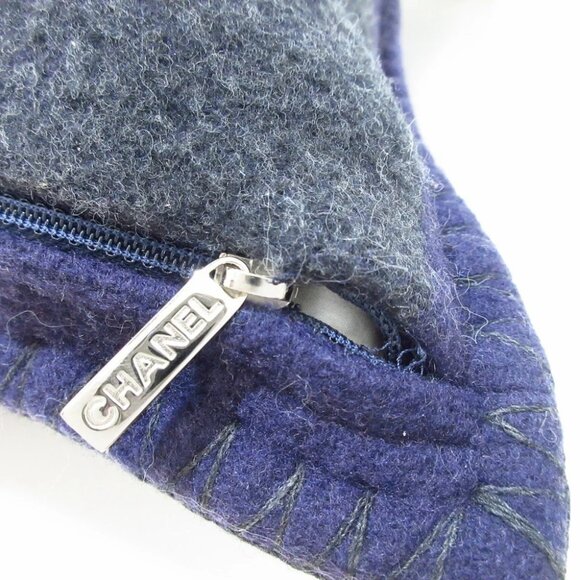 Auth CHANEL - Dark Gray Purple Wool Cashmere Accessory - Picture 3 of 7